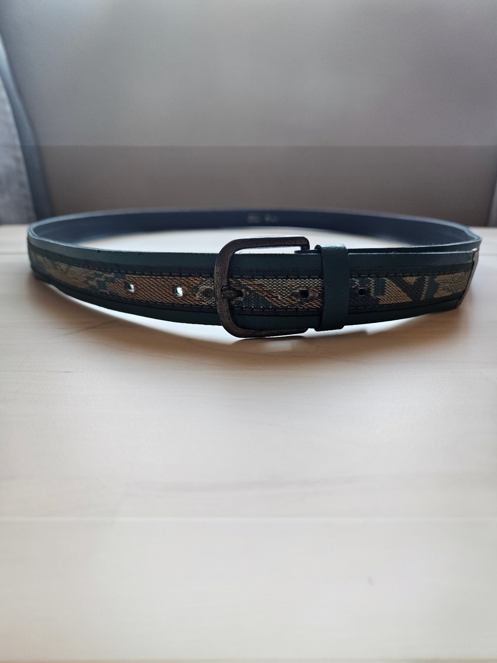 Plus Size Dark Green Faux-Leather Belt with Abstract Print Inlay